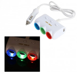 Adaptor Priza Auto, Adaptor Priza Bricheta, 2 USB uri Laterale, Priza Iluminate - Img 1
