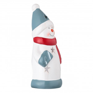 Felinar Ceramic de Craciun Figura, Om De Zapada Fular Rosu, Pentru Lumanare 7x7x18cm - Img 3