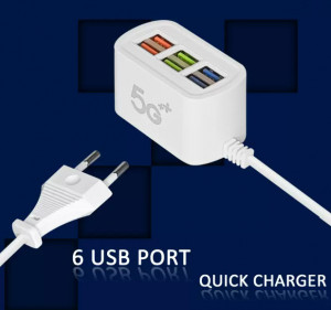 Hub 6 Porturi USB, Incarcare Multiple Dispozitive, Alb 3.1A - Img 3