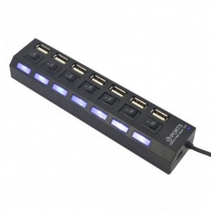 Hub, Usb 2.0, Cu 7 Porturi Usb On/Off Adaptor, Negru - Img 3