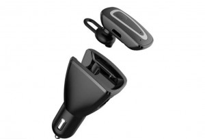 Incarcator 12V, Bricheta Autoturism Cu Casca Bluetooth Inclusa, 2 Porturi USB - Img 2