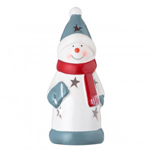Felinar Ceramic de Craciun Figura, Om De Zapada Fular Rosu, Pentru Lumanare 7x7x18cm