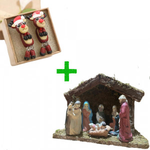 Pachet Cadou Craciun, Cercei Ren 3D, Plus, Iesle Cu Figurine, Nasterea Domnului