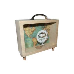 Pusculita Din Lemn,Save Travel Repeat, 21 X 7 X 22 Cm - Img 1
