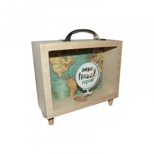 Pusculita Din Lemn,Save Travel Repeat, 21 X 7 X 22 Cm