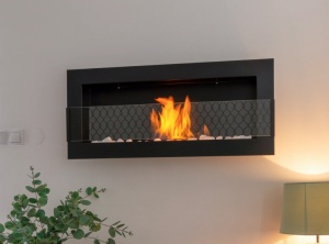 Semineu bio 900x400 cu sticla, culoare negru structural mat