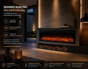 Semineu electric liniar 3D incorporabil AFLAMO Majestic 107 PRO, sunet incorporat, Smart APP + telecomanda - Img 2