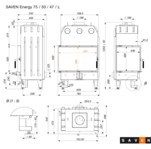 Semineu SAVEN Energy 75х50х47 L ECO 15,1 kW Sticlă laterală stânga - Img 7