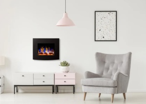 Focar electric liniar curbat de perete 3D Aflamo Malibu 24 Negru cu sunet - Img 2