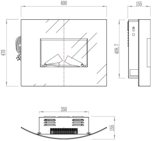 Focar electric liniar curbat de perete 3D Aflamo Malibu 24 Negru cu sunet - Img 3