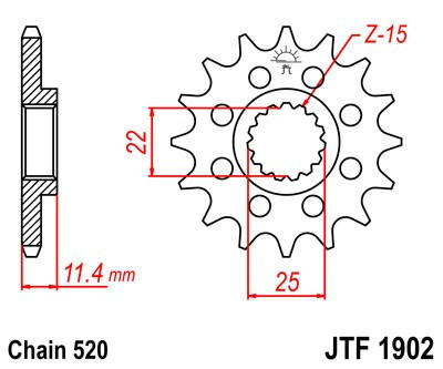 Pinion fata JT JTF 1902-16RB 16T, 520 rubber cushioned