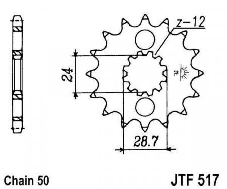 Pinion fata JT JTF 517-17RB 17T, 530 rubber cushioned