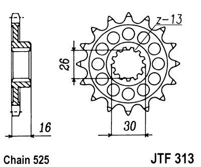 Pinion fata JT JTF 313-16 16T, 525