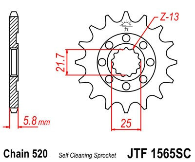 Pinion fata JT JTF 1565-14SC 14T, 520 Self Cleaning Lightweight