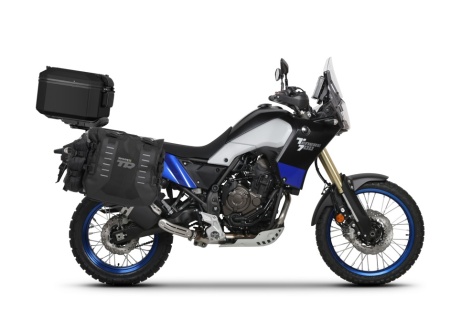 Set of SHAD TERRA TR40 adventure saddlebags and SHAD TERRA aluminium top case TR55 PURE BLACK, including mounting kit SHAD YAMAHA TENERE 700