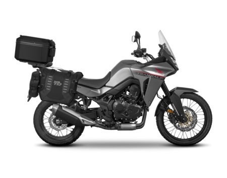 Set of SHAD TERRA TR40 adventure saddlebags and SHAD TERRA aluminium top case TR55 PURE BLACK, including mounting kit SHAD HONDA TRANSALP 750