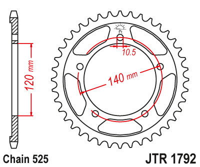 Foaie spate JT JTR 1792-47ZBK 47T, 525 Black Zinc