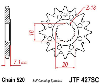Pinion fata JT JTF 427-13SC 13T, 520 Self Cleaning Lightweight
