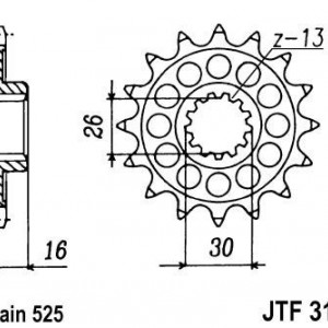 Pinion fata JT JTF 313-16 16T, 525