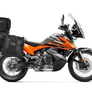 Set of SHAD TERRA TR40 adventure saddlebags and SHAD TERRA aluminium top case TR55 PURE BLACK, including mounting kit SHAD KTM 790/890 ADVENTURE