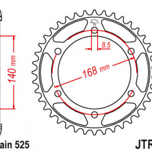 Foaie spate JT JTR 6-42ZBK 42T, 525 Black Zinc