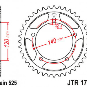 Foaie spate JT JTR 1792-47ZBK 47T, 525 Black Zinc