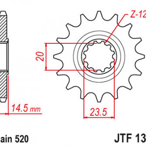 Pinion fata JT JTF 1345-13RB 13T, 520 rubber cushioned
