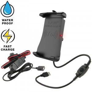 RAM QUICK-GRIP WIRELESS WITH B BALL AND MOTORCYCLE HARDWIRE CHARGER