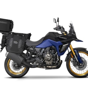Set of SHAD TERRA TR40 adventure saddlebags and SHAD TERRA aluminium top case TR55 PURE BLACK, including mounting kit SHAD SUZUKI V-STROM 800 DE
