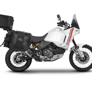 Set of SHAD TERRA TR40 adventure saddlebags and SHAD TERRA aluminium top case TR55 PURE BLACK, including mounting kit SHAD DUCATI DESERT X