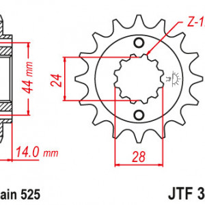 Pinion fata JT JTF 314-16RB 16T, 525 rubber cushioned
