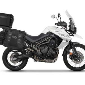 Set of SHAD TERRA TR40 adventure saddlebags and SHAD TERRA aluminium top case TR55 PURE BLACK, including mounting kit SHAD TRIUMPH TIGER 800