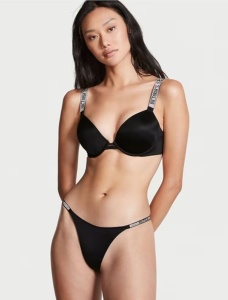Victoria's Secret Sutien & Chilot Push-Up Shine, cu bretele evidențiate, Negru - Img 2