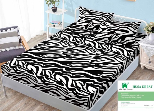 Husa de pat cu elastic din Bumbac Finet + 2 Fete de Perna, Pat 2 Persoane