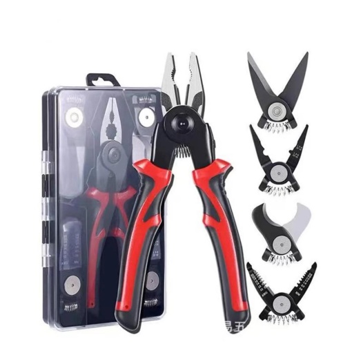 Set de clesti 5 in 1 multifunctiona, cap interschimbabil, maner ergonomic, negru/rosu