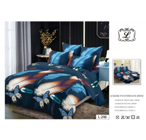 Set Lenjerie 6 PIESE 3D, Pentru 2 persoane, Bumbac Satinat Premium