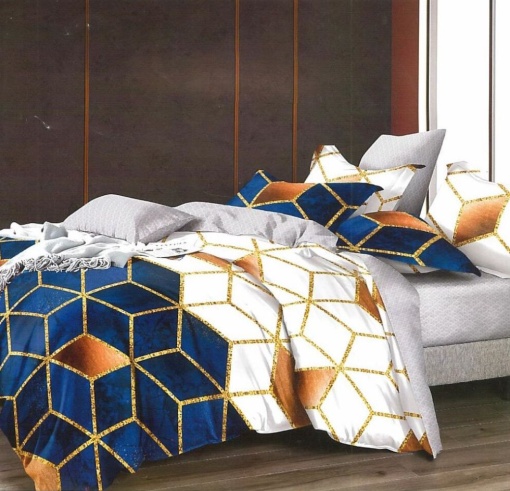 Lenjerie de Pat, 2 Persoane, 6 Piese, Bumbac Finet Imprimeu cub