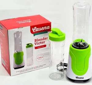Blender smoothie, Casena VT-12, multifunctional, 180W, cu 2 recipiente portabile de 600ml, 22.5x7.5 cm, alb-verde - Img 1
