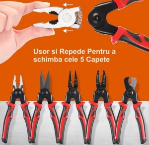 Set de clesti 5 in 1 multifunctiona, cap interschimbabil, maner ergonomic, negru/rosu - Img 4