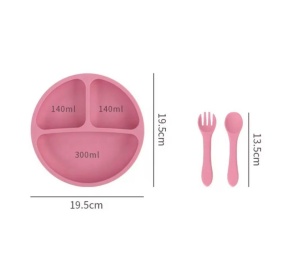 Set Hranire si Diversificare Bebelusi din Silicon BPA Free 6 Piese, Bavetica cu Buzunar, Bol cu Ventuza, Farfurie Compartimentata, Pahar cu Capac si Pai, Furculita si Lingurita Roz - Img 4
