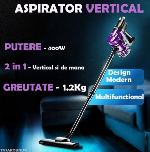 Aspirator vertical, fara fir, multifunctional, 2 viteze, putere 120 W, curatare praf eficienta, autonomie 30-45 min, cu accesorii pentru canapele si spatii inguste, negru/mov - Img 2