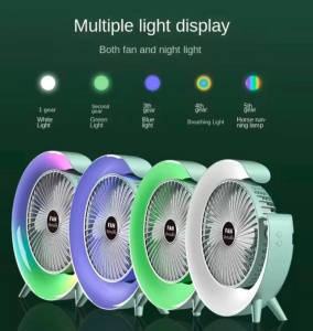 Mini Ventilator de Birou cu iluminare Multicolora, LED RGB, USB, Reincarcabil - Img 2