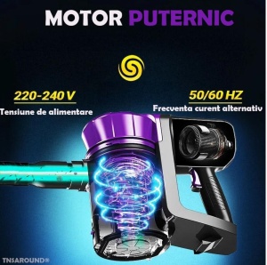 Aspirator vertical, fara fir, multifunctional, 2 viteze, putere 120 W, curatare praf eficienta, autonomie 30-45 min, cu accesorii pentru canapele si spatii inguste, negru/mov - Img 4