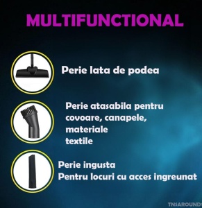 Aspirator vertical, fara fir, multifunctional, 2 viteze, putere 120 W, curatare praf eficienta, autonomie 30-45 min, cu accesorii pentru canapele si spatii inguste, negru/mov - Img 5
