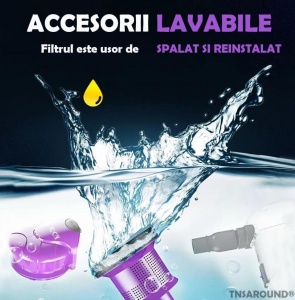 Aspirator vertical, fara fir, multifunctional, 2 viteze, putere 120 W, curatare praf eficienta, autonomie 30-45 min, cu accesorii pentru canapele si spatii inguste, negru/mov - Img 6