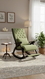 Scaun balansoar Imperial, cadru lemn, material tapiterie velur catifelat, 100 X 72 X 110 cm, Verde deschis