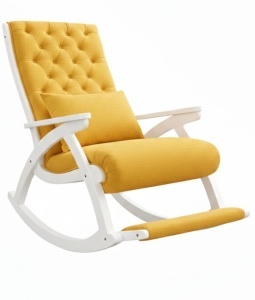 Scaun balansoar Imperial, cadru lemn alb, material tapiterie velur catifelat, 100 X 72 X 110 cm, Galben - Img 3