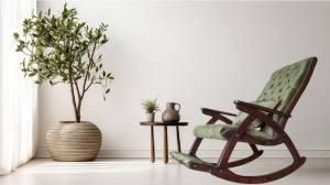 Scaun balansoar Imperial, cadru lemn, material tapiterie velur catifelat, 100 X 72 X 110 cm, Olive - Img 2