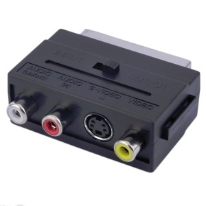 Adaptor conectare audio video, mufa SCART la RCA, S-VHS, comutator In-Out