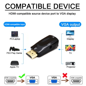 Adaptor HDMI la VGA TechONE™, port Tata-Mama,, unidirectional, mufa aurita, cablu 15 cm, negru - Img 2